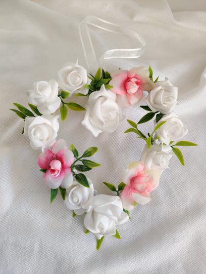 Pink and ivory rose wedding flower heart