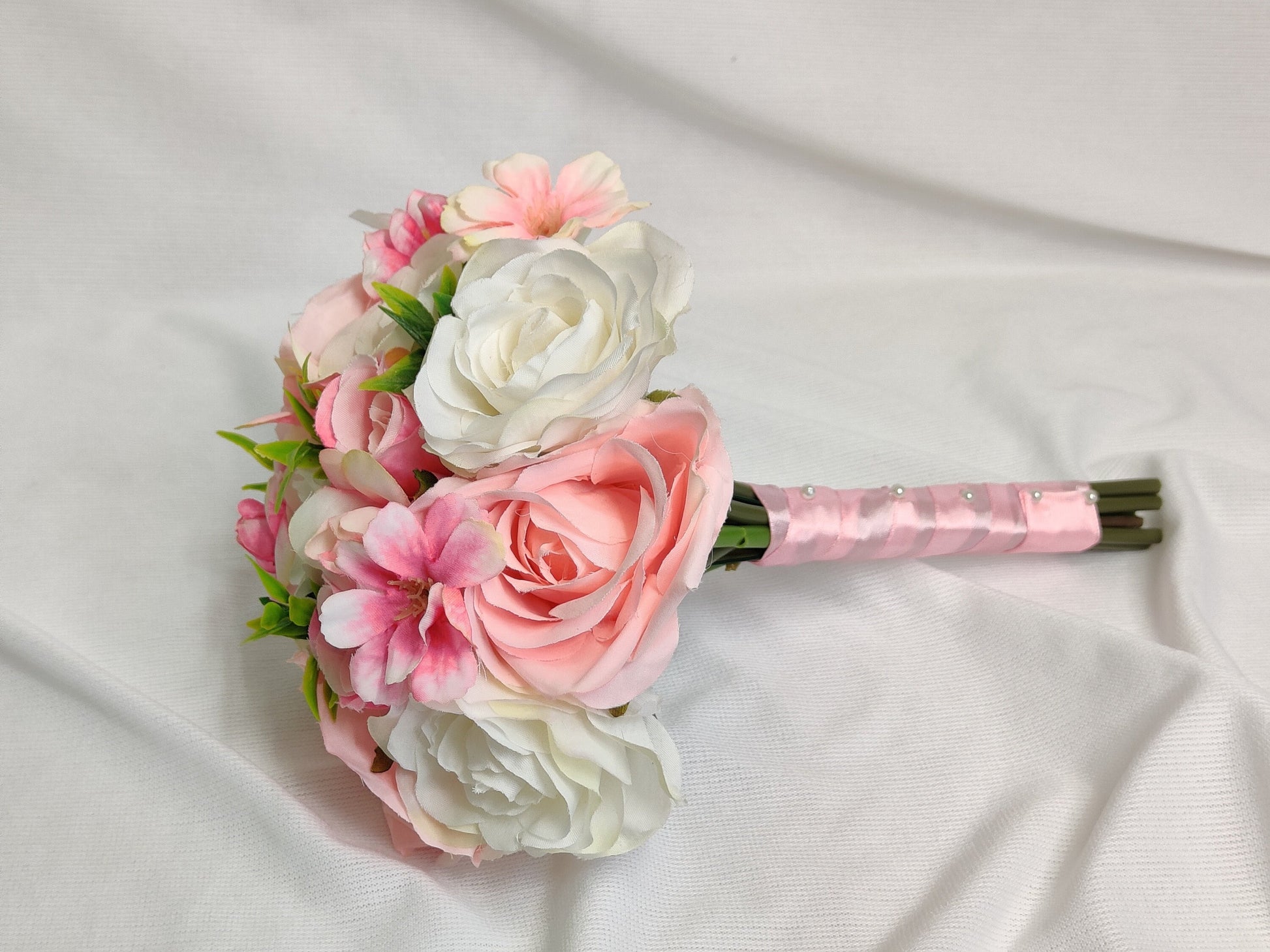 Pink and ivory rose wedding bouquet 