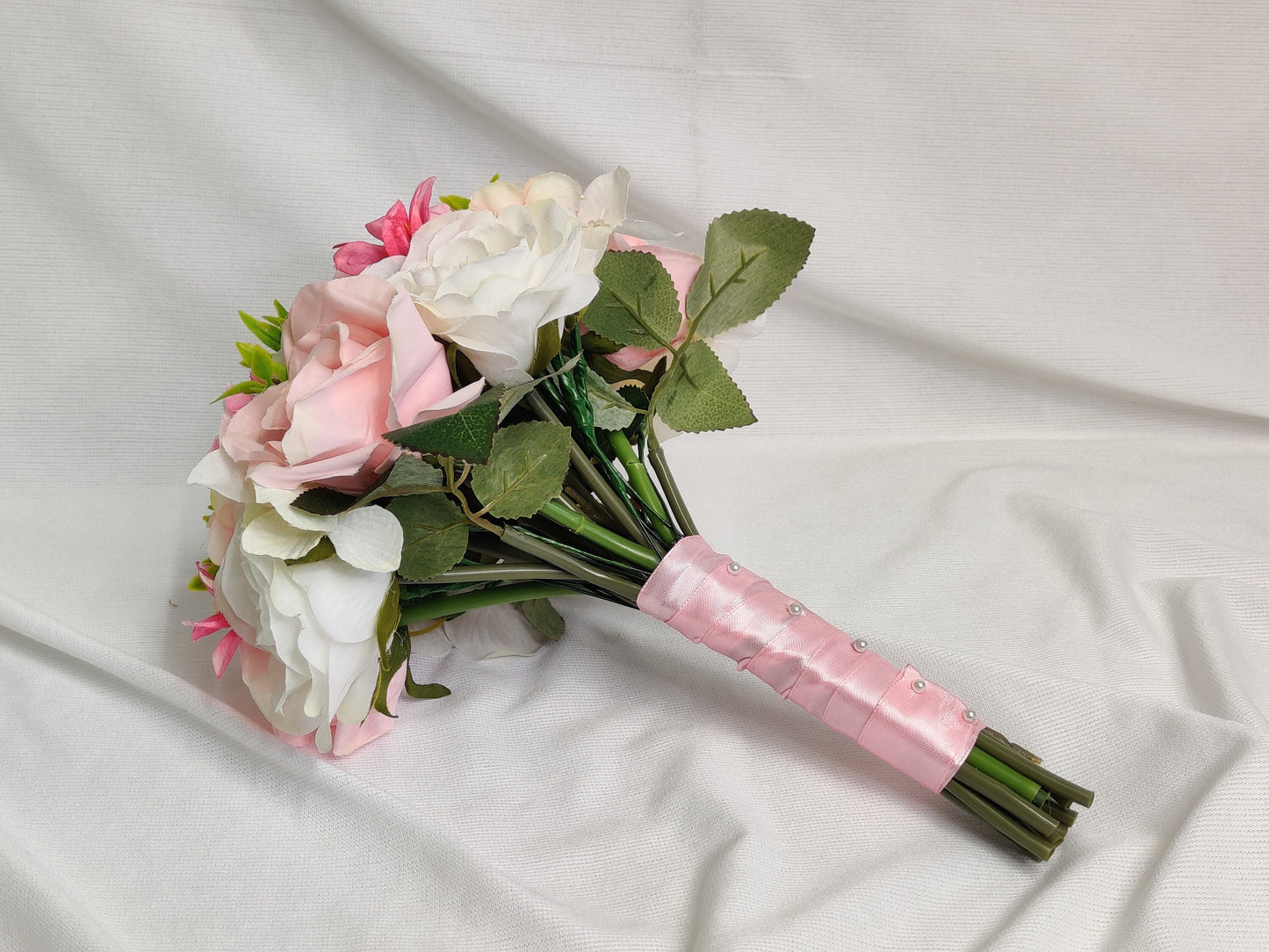 Pink and ivory rose wedding bouquet 