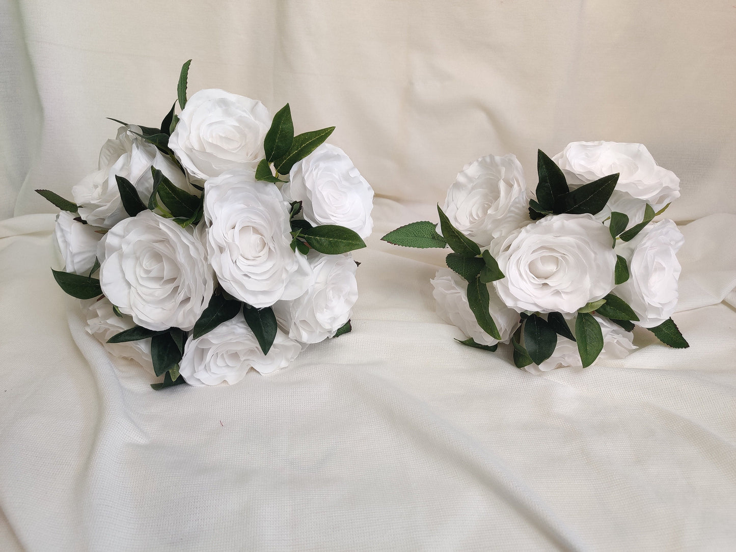 Large pure white rose wedding flowers brides, bridesmaid buttonhole and wand