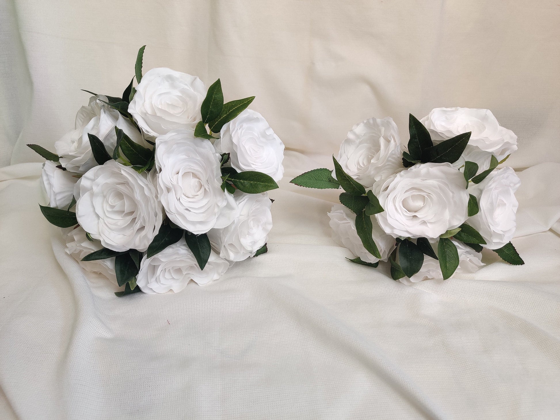 Large pure white rose wedding flowers brides, bridesmaid buttonhole and wand