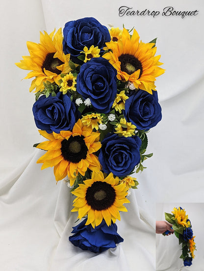 Blue Rose and Sunflower Wedding Flowers