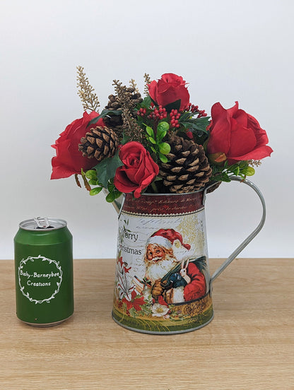 Christmas Red Rose Santa Jug