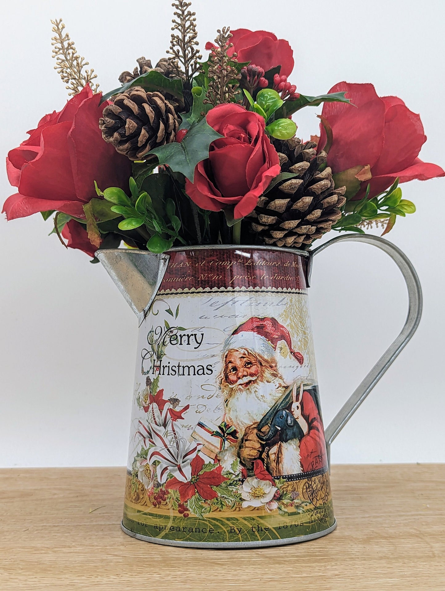 Christmas Red Rose Santa Jug