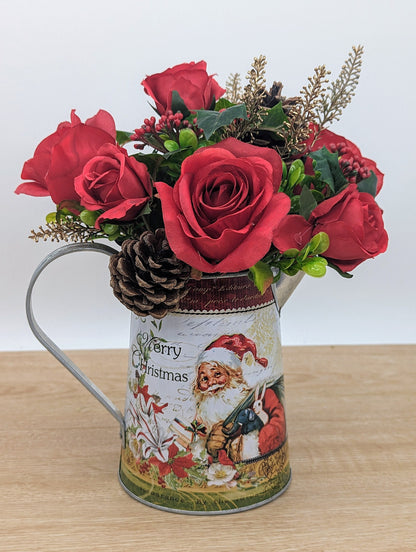 Christmas Red Rose Santa Jug