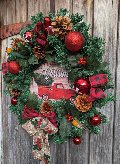 Classic Red Truck Christmas Wreath