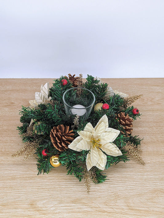 Gold Poinsettia Christmas Table Centrepiece