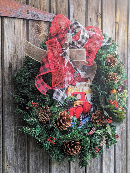 Classic Red Truck Christmas Wreath