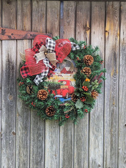 Classic Red Truck Christmas Wreath