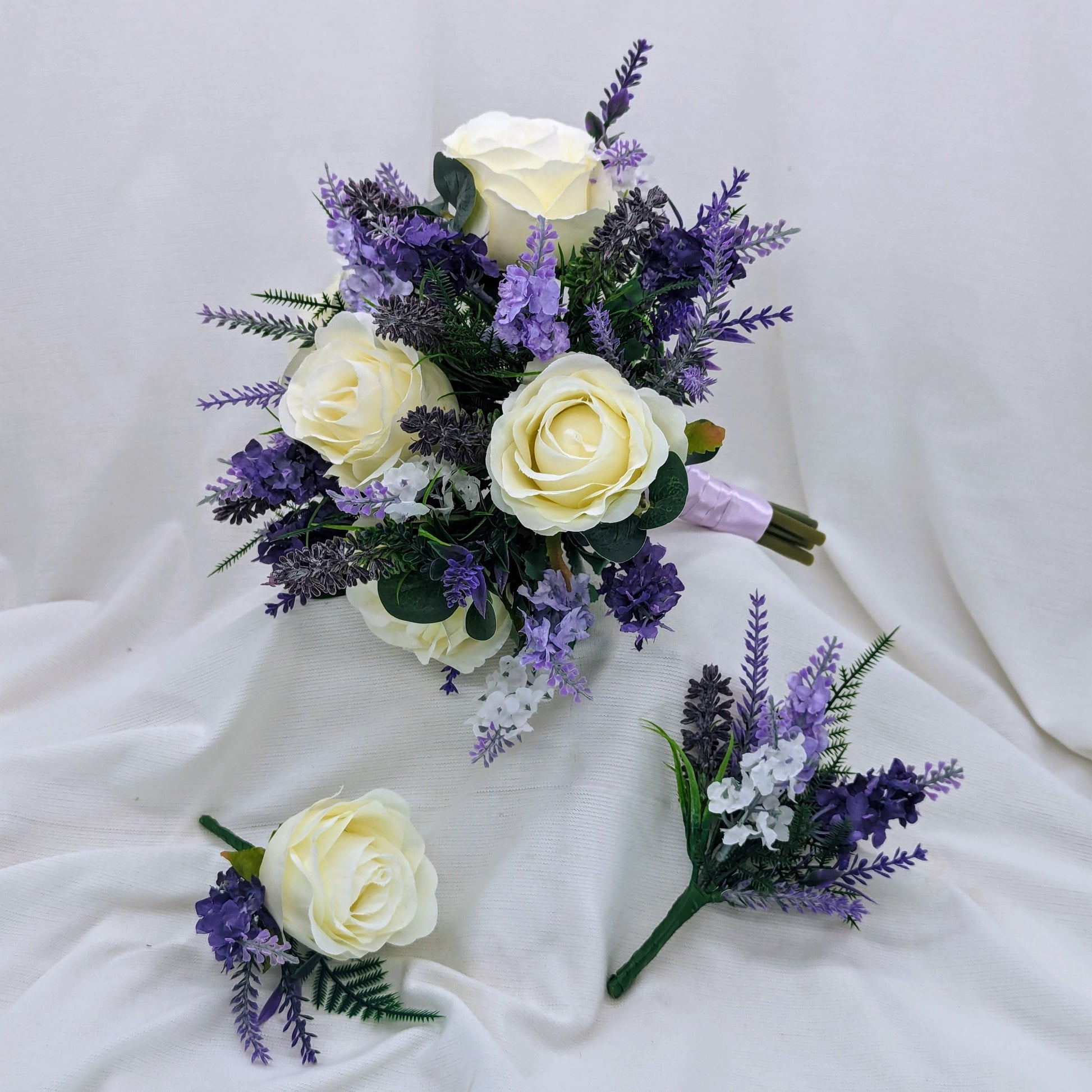 Ivory rose and lavender wedding flowers 