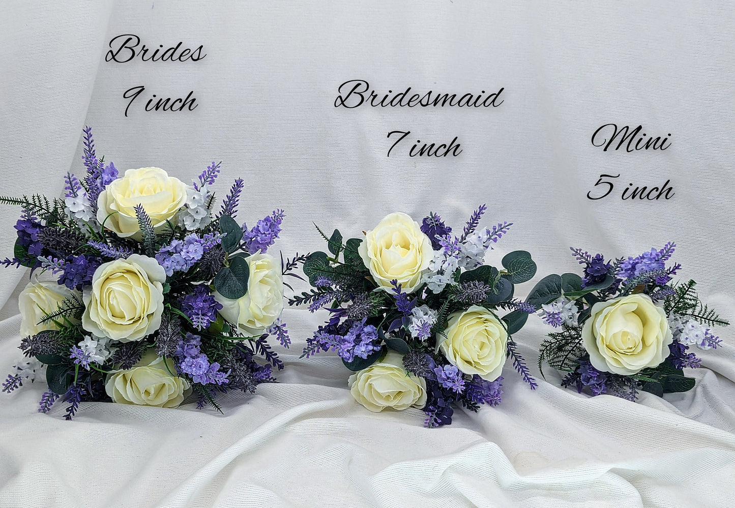 Ivory rose and lavender wedding bouquets