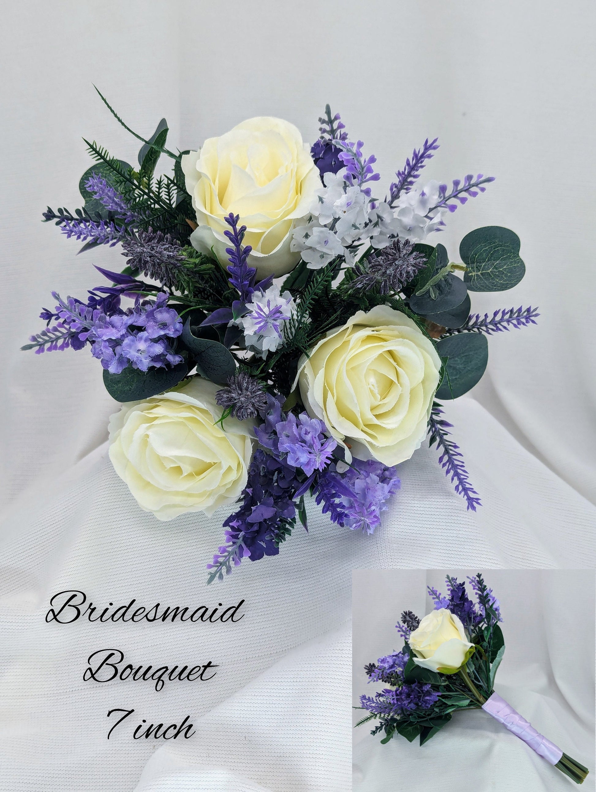 Ivory rose and lavender bridesmaid bouquet 