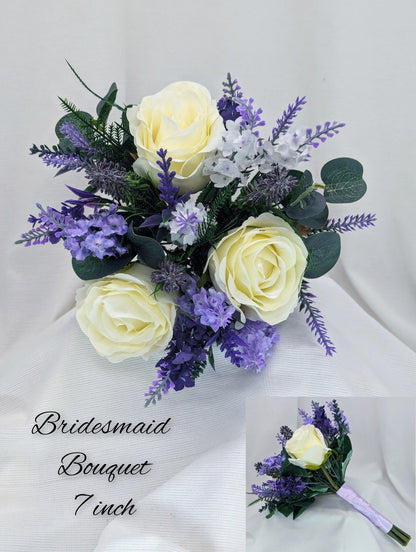 Ivory rose and lavender bridesmaid bouquet 