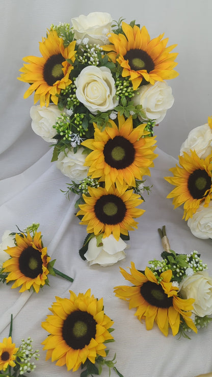 Ivory Rose and Sunflower Wedding Flowers