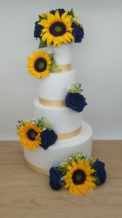 Sunflower and Blue Rose Cake Flowers