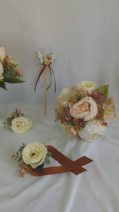 Cream and Burnt Orange Wedding Flowers