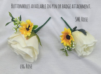 Ivory Rose and Sunflower Wedding Flowers