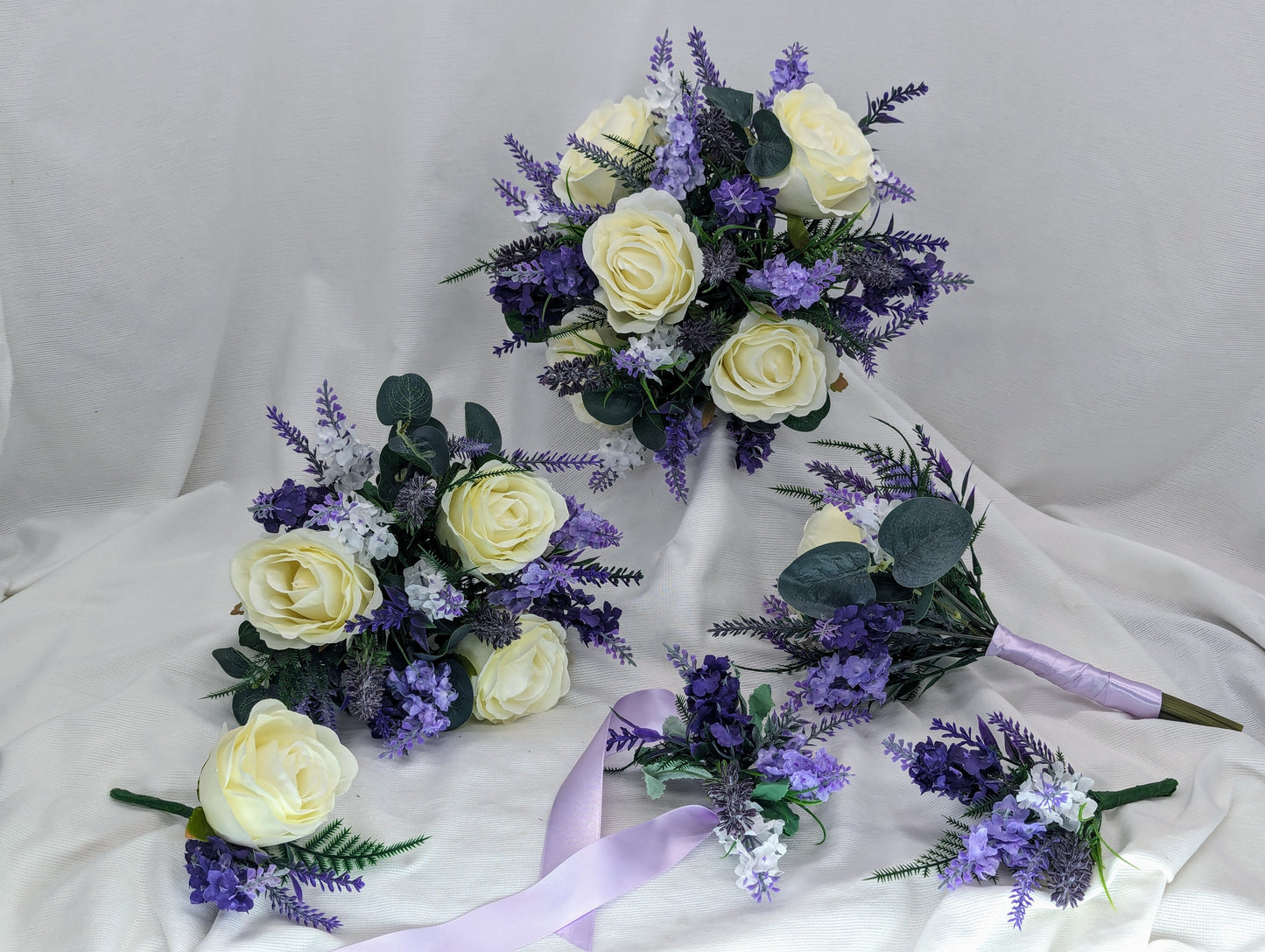 Ivory rose and lavender wedding flowers 