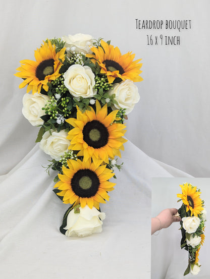 Ivory Rose and Sunflower Wedding Flowers