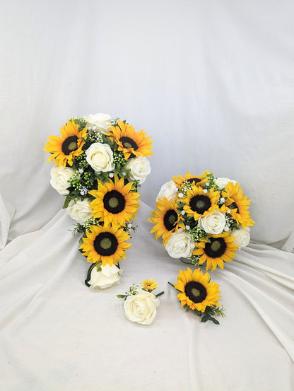 Ivory Rose and Sunflower Wedding Flowers