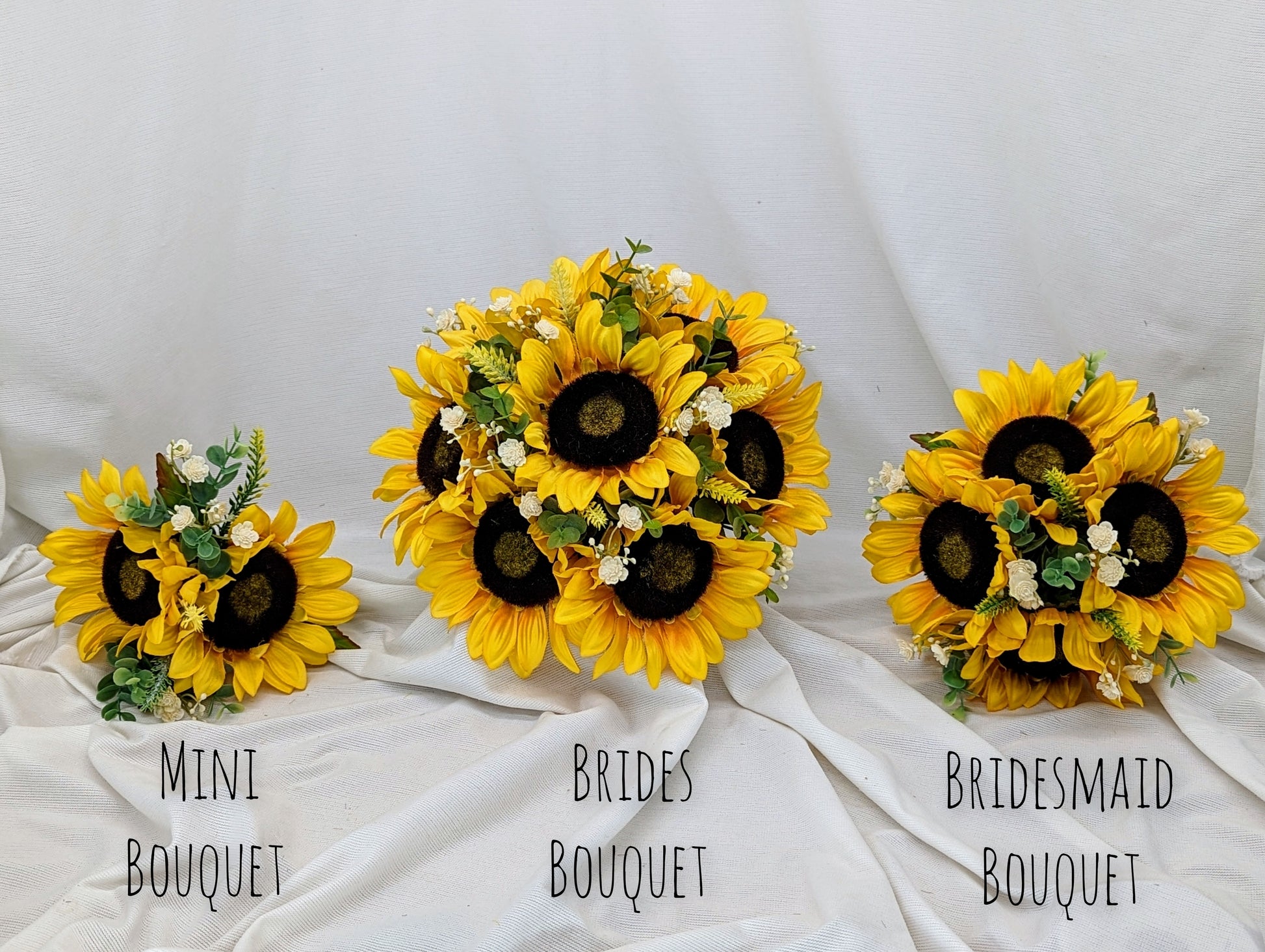 Sunflower, heather,gyp and eucalyptus bouquets 