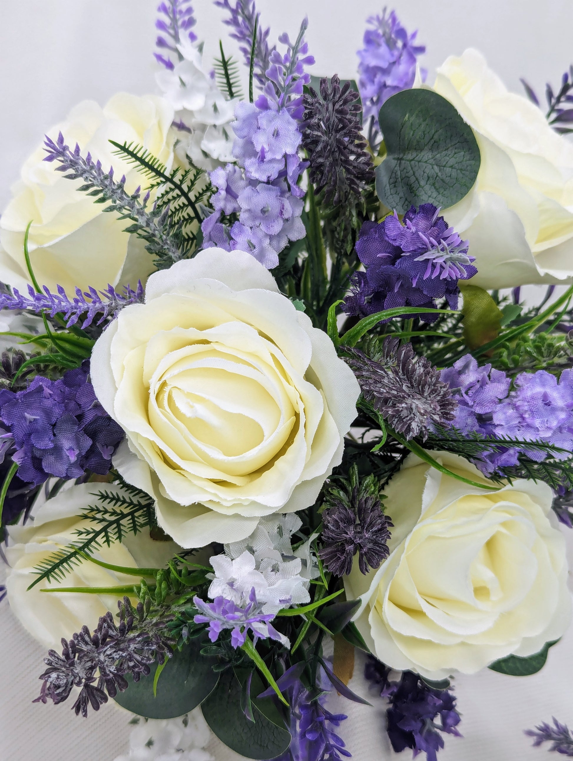 Ivory rose and lavender wedding flowers 