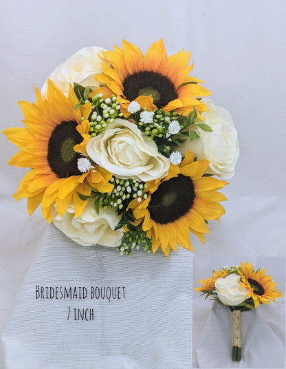 Ivory Rose and Sunflower Wedding Flowers