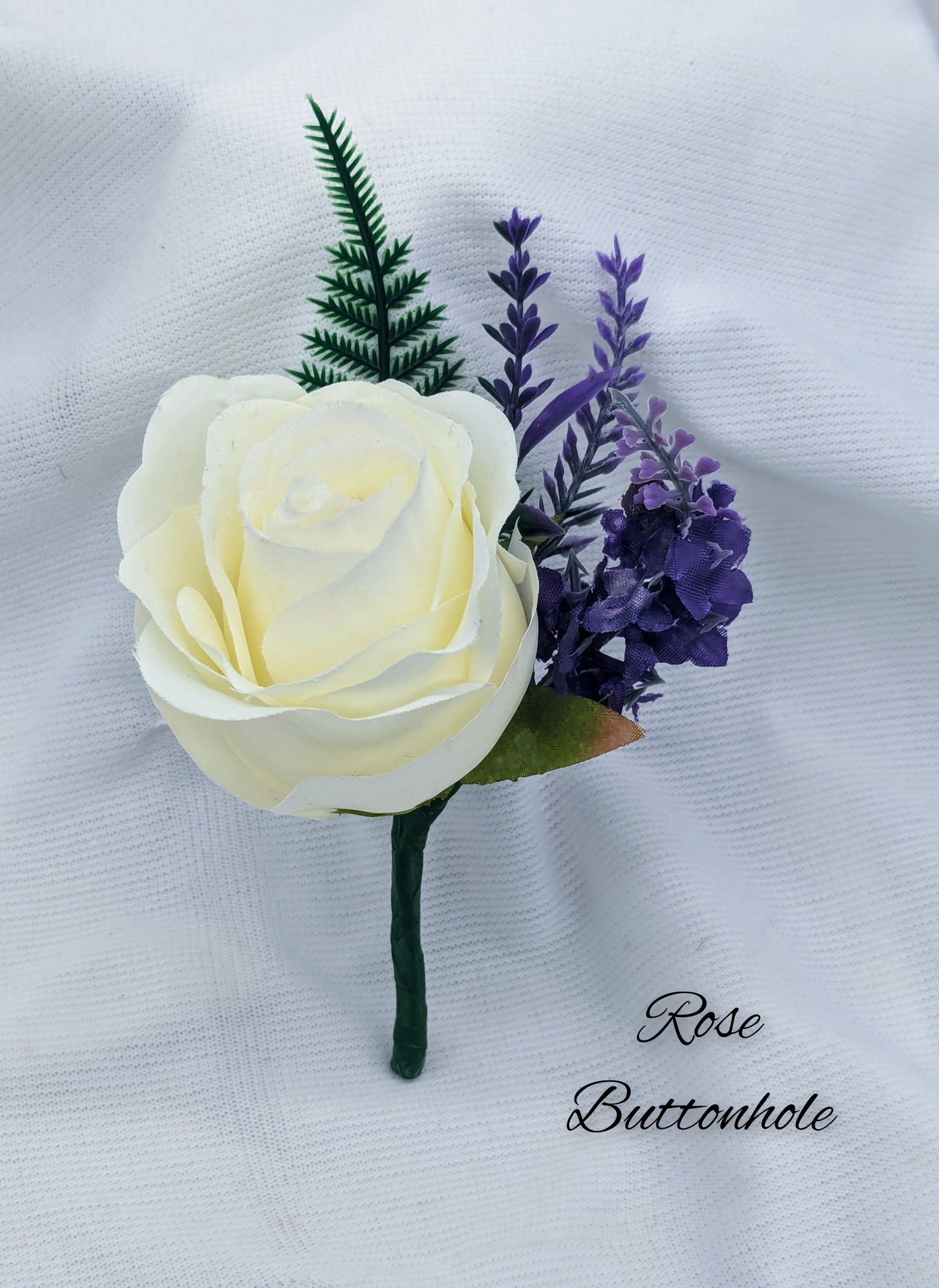 Ivory rose and lavender buttonhole 