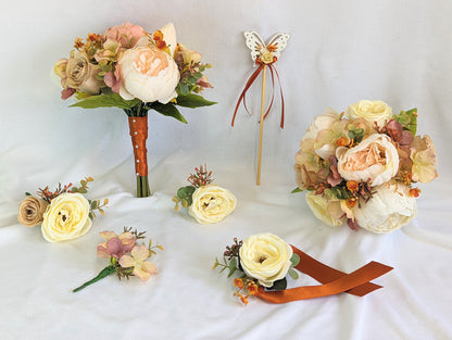 Cream and Burnt Orange Wedding Flowers